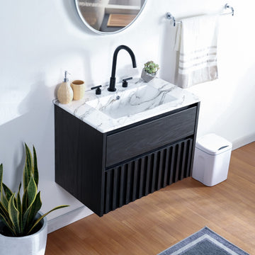 Sherwin Slat Modern Coastal 2-Drawer Wall Mounted Bath Vanity Cabinet Only (Sink Basin Not Included) - JONATHAN Y